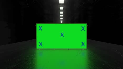 túnel creativo abstracto y pantalla verde modelo de cartelera del canal alfa. neón, bares y tecnología de led púrpura azul, ciencia ficción, renderizado cyberpunk futurista en 3d con marco en blanco.