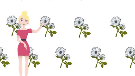 Animation-of-woman-talking-over-flower-icons