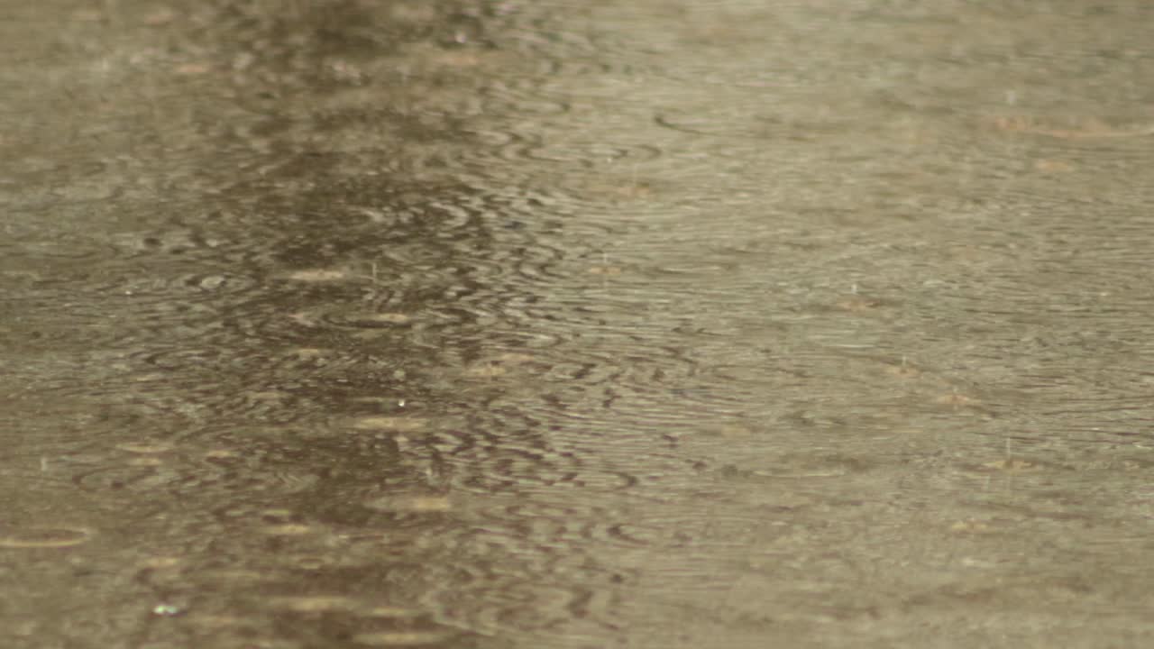Flooded Footpath Sidewalk In Heavy Rain Close Up Puddle Maffra, Gippsland, Victoria, Australia