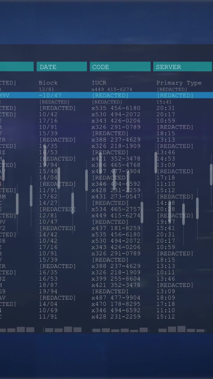 Animation of data processing over screen on blue background