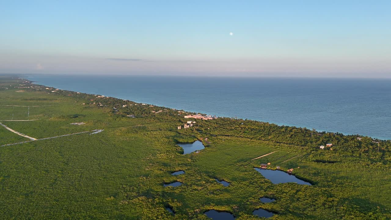 Drone Footage Over Tropical Marshes Near Tulum Coast