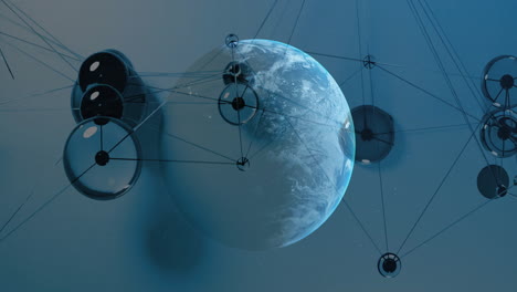 earth with connected satellites and network lines, space communication animation