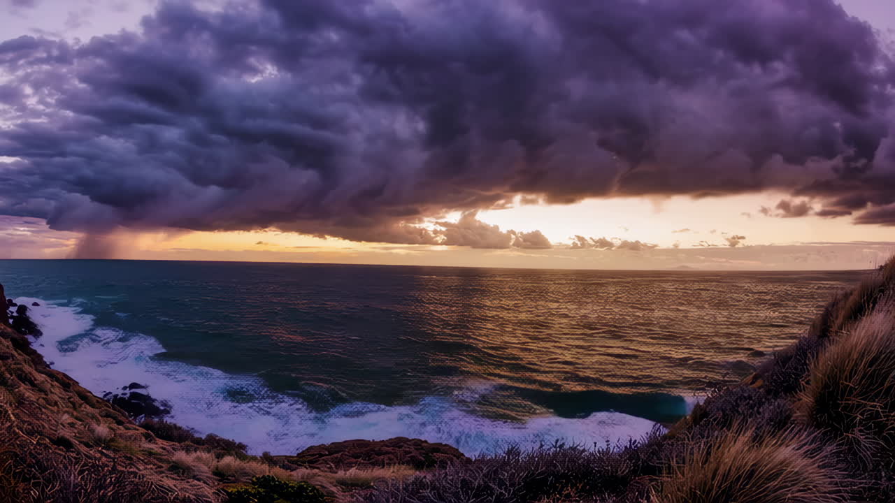 Dramatic Sunset over the Stormy Ocean