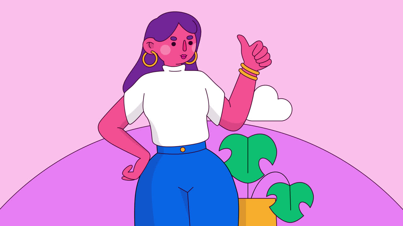 구름과 함께 엄지손가락을 올리는 여자