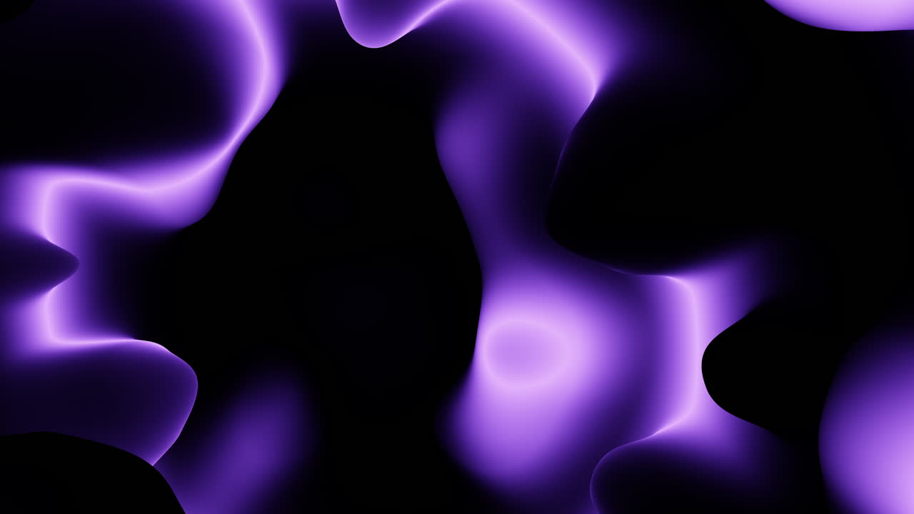 Abstract footage of purple neon plasma waves and liquid shapes moving on a black background, creating a futuristic glowing backdrop for technology, music, and design