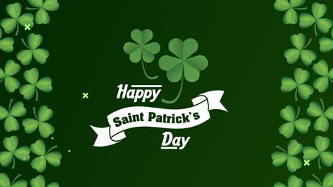 feliz día de san patricio con letras en cinta con marco de tréboles