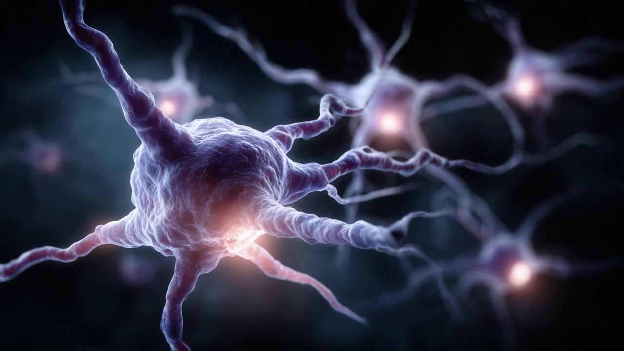 Detailed Visualization of Neurons Displaying Electric Activity and Connections, Showcasing the Complex Structure and Function of Neural Networks in the Brain