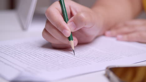 close-up of an individual doing some editing and proofreading of an essay written in the thai language