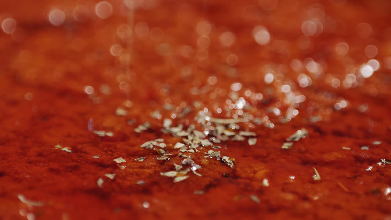 Cooking tomato sauce close-up. Classic homemade Italian tomato sauce for pasta and pizza in the pan. Chef cooking traditional Italian food. High quality 4k footage