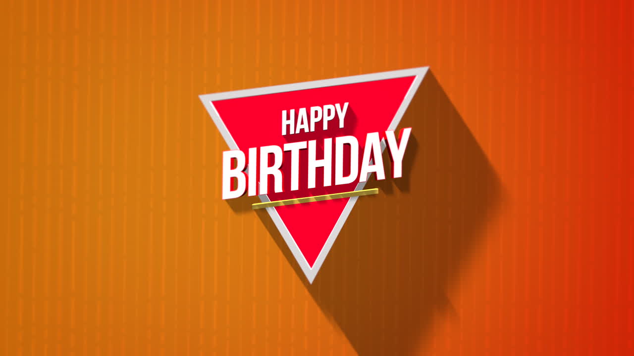 feliz cumpleaños moderno con triángulo rojo sobre líneas geométricas degradadas de color naranja