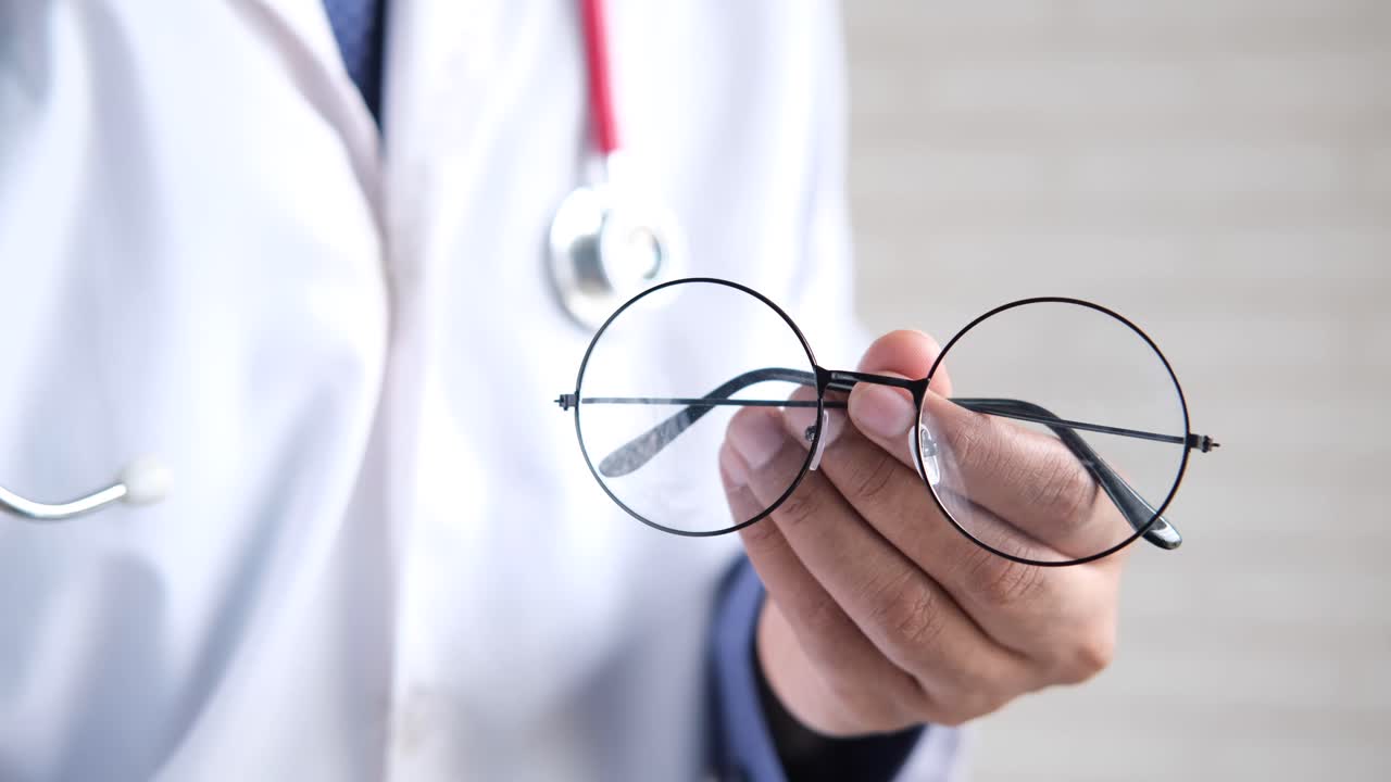 Médico sosteniendo gafas