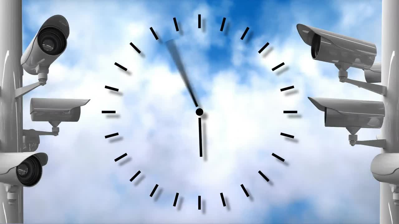 Telecamere di sorveglianza e orologio
