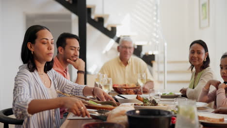 Big-family,-dinner-and-happy-at-dining-table