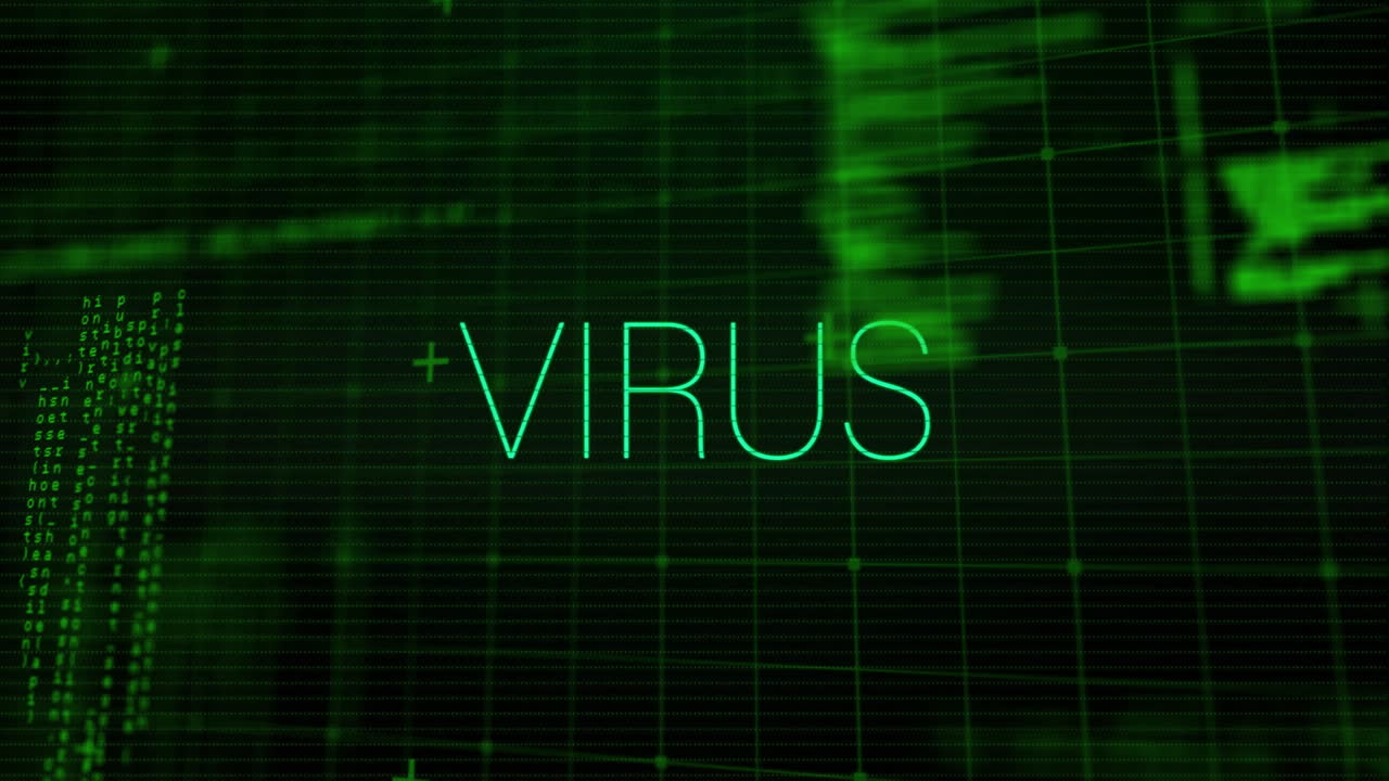 animación del texto del virus sobre el procesamiento de datos.