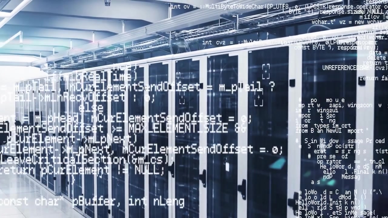 After empty rack code overlay appearing on cabinets in data center growing densely before fading