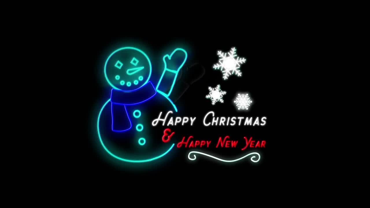 Happy Christmas &amp;amp;amp; Happy New Year neon sign on black background