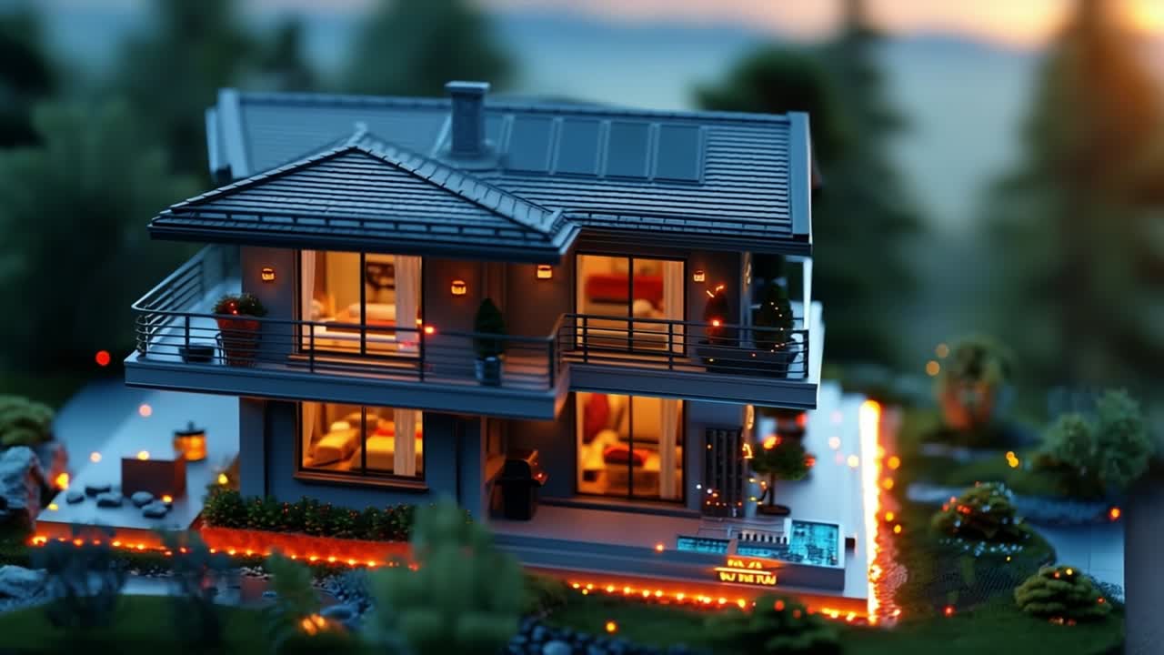 Modern House Model at Night