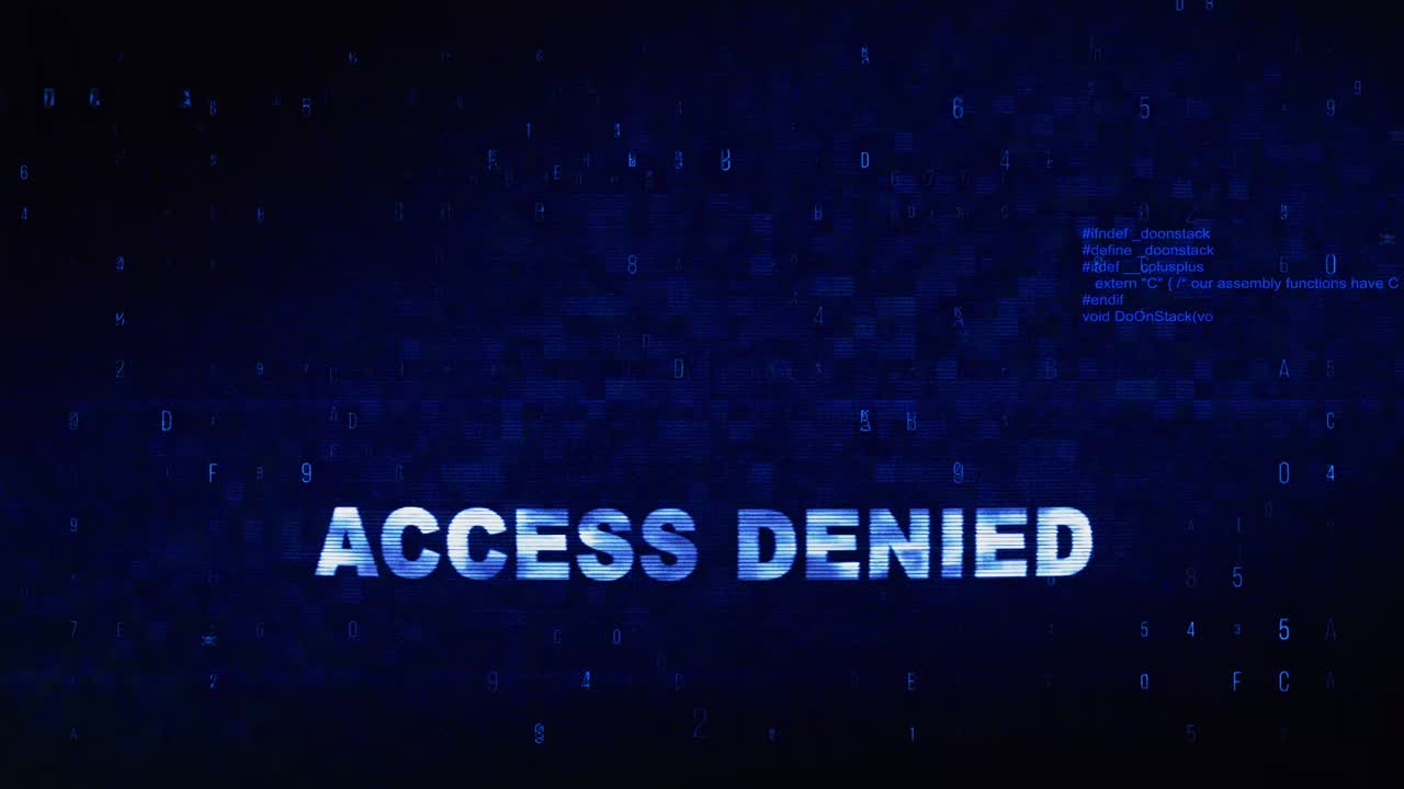 Access denied text digital noise glitch effect tv screen loop background login and password with