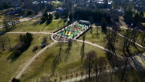 children's playground in an urban park - aerial approach