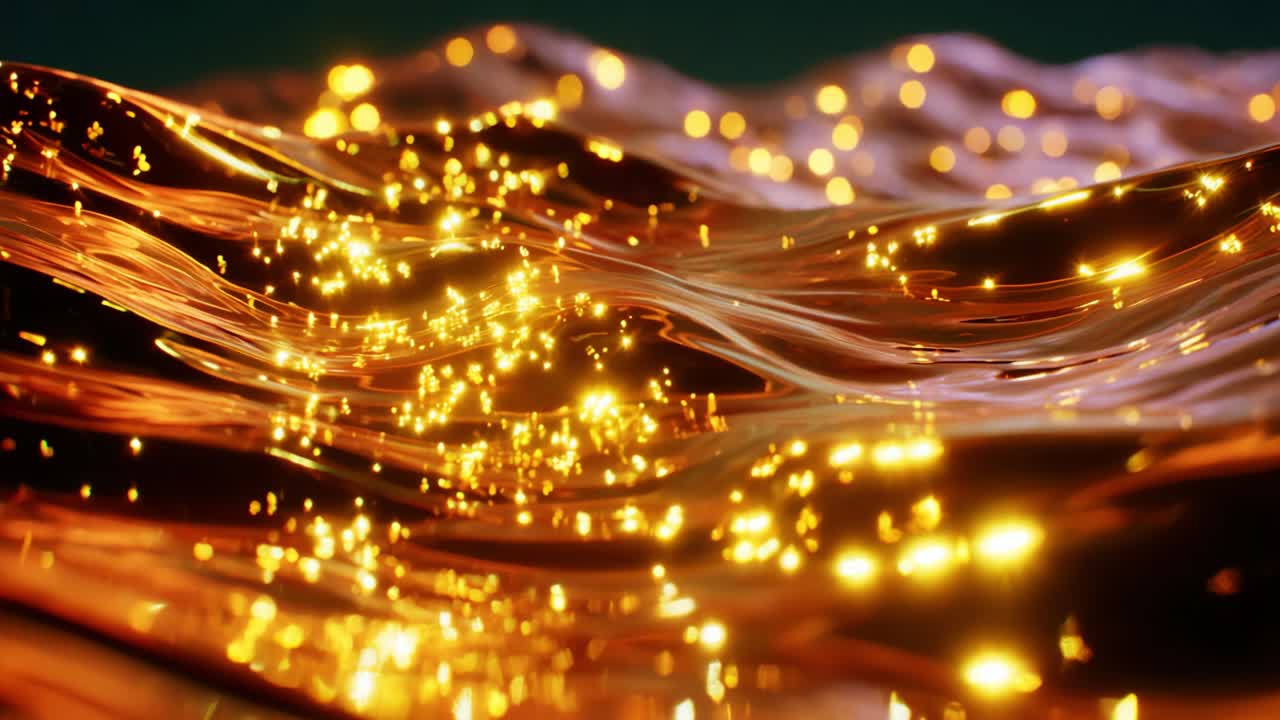 A captivating visual of shimmering golden waves, illuminated by sparkling light, creating a mesmerizing seascape that combines elegance and fluidity, evoking a sense of tranquility and beauty in motion