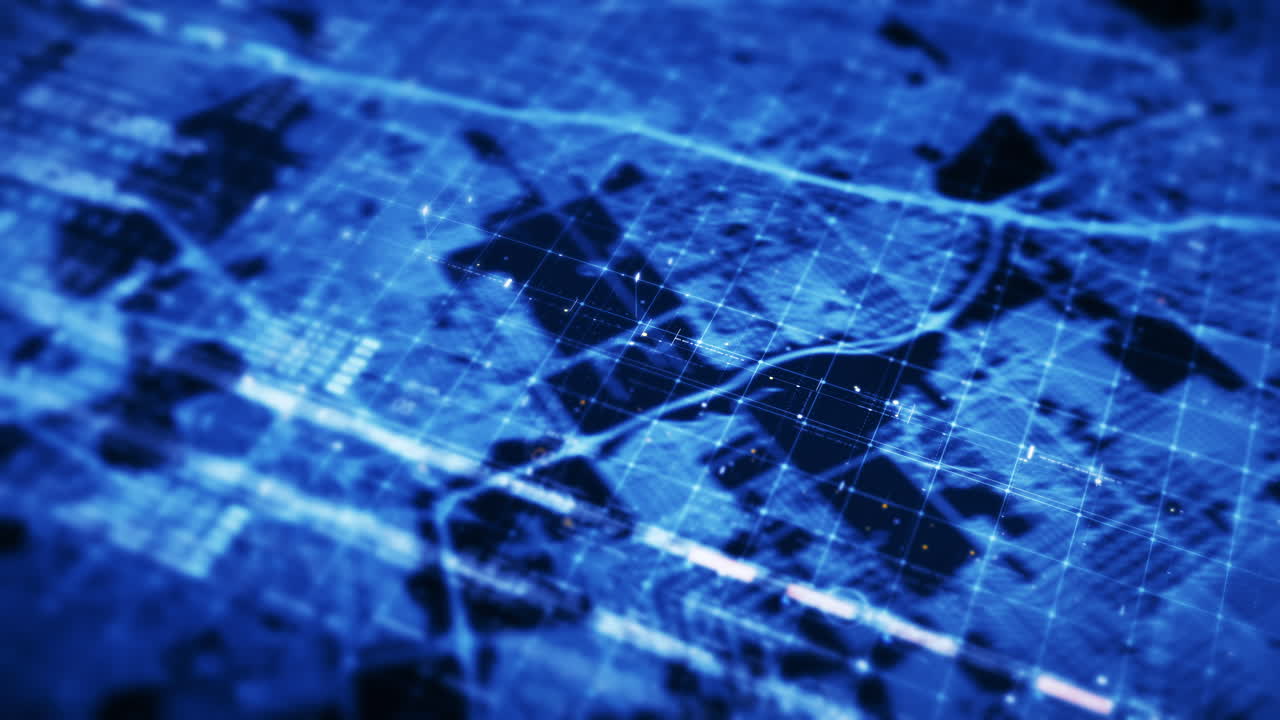 gráfico de movimiento avanzado matriz de datos de mapas digitales simulación del entorno cibernético big data analítica simulación de inteligencia artificial, pantalla de fondo de cabeza hacia arriba
