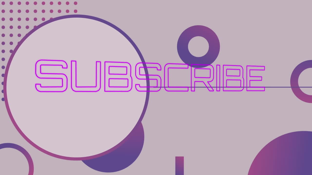 animación del texto de suscripción sobre puntos y círculos en un fondo abstracto