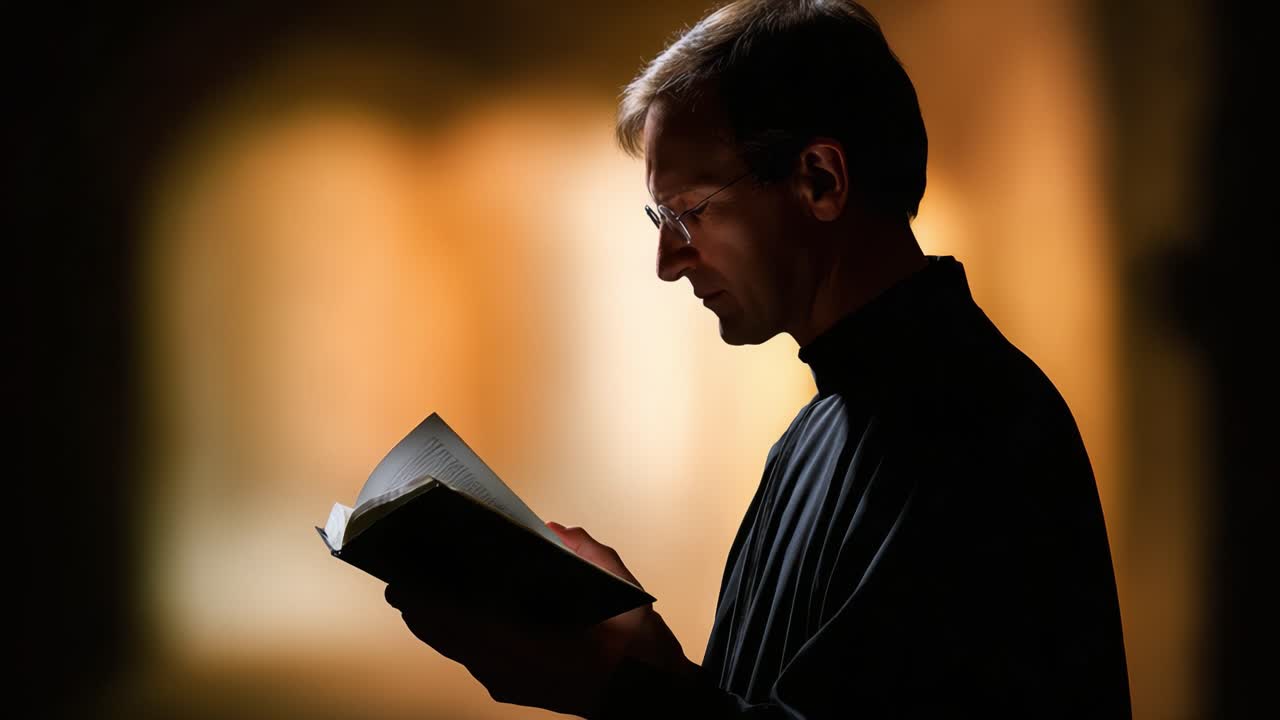 A contemplative figure reads a book in soft, diffused light, embodying a moment of reflection and quiet understanding in a serene environment