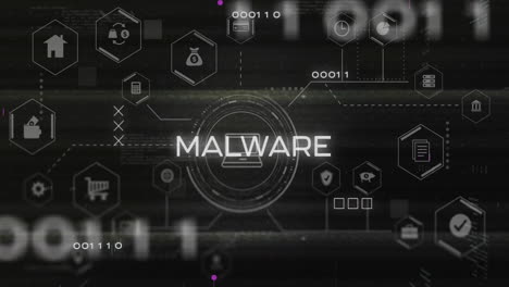 Animación-Del-Procesamiento-De-Datos-Y-Conexiones-Sobre-Texto-De-Malware-E-íconos-Multimedia