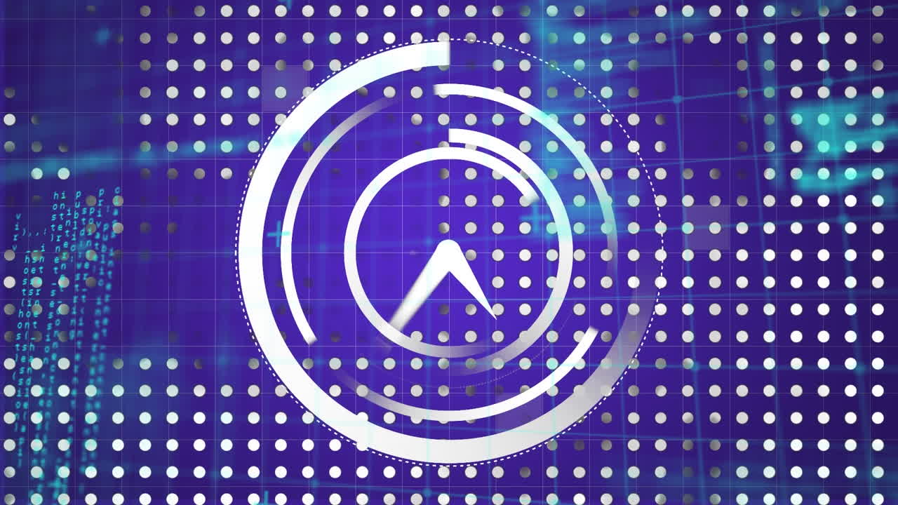 Animation of data processing and clock on blue background