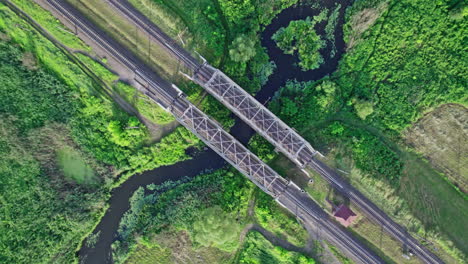 railway bridge over the river, top view