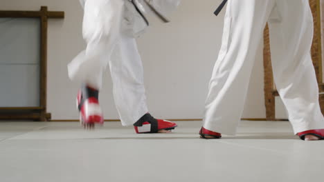 two athletes fighting indoors