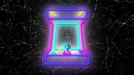 animación de una máquina de juegos de neón sobre un fondo oscuro