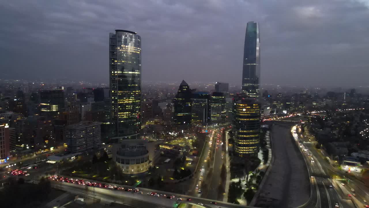 Aerial Night View of Santiago, Chile Skyline