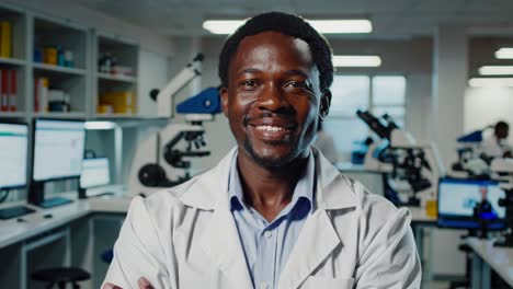 smiling scientist in a laboratory