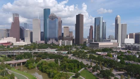 aerial view of downtown houston and surrounding area