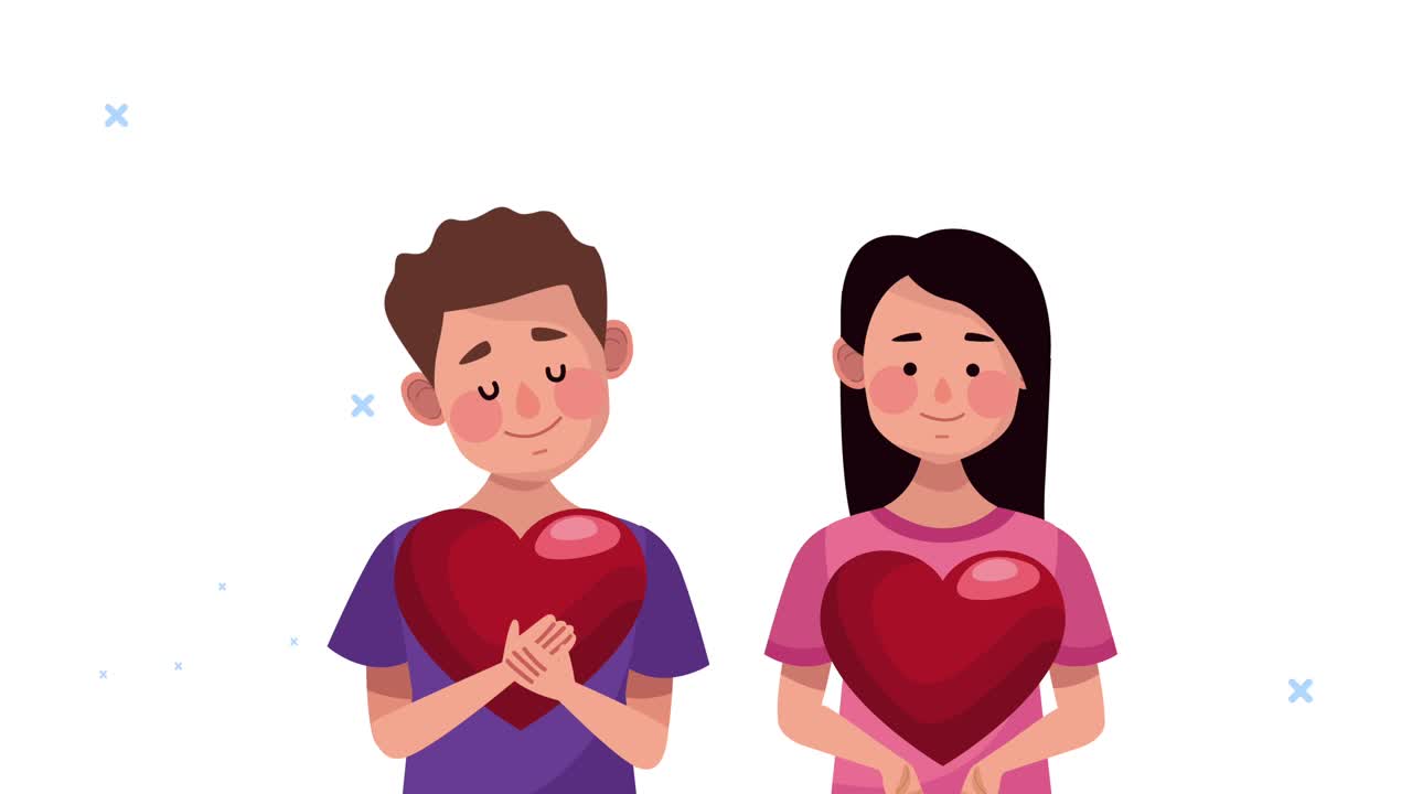 세계 심장 날 애니메이션: 커플이 심장을 들어 올리는 장면