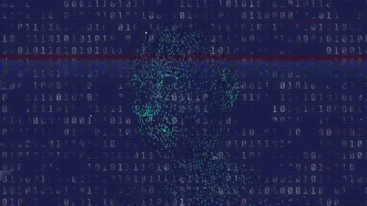 Animation of binary coding and spots on blue background