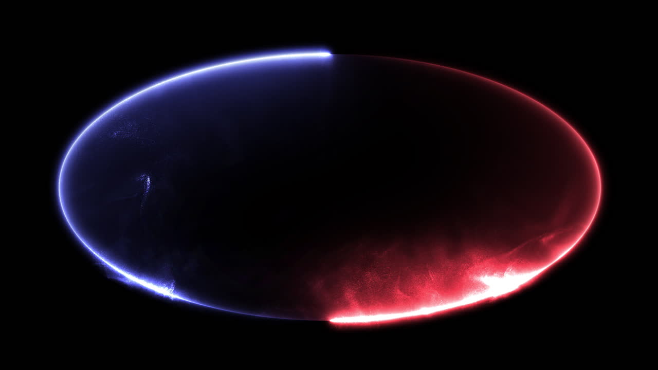Loop Luminoso Astratto con Rotazione Rosso-Blu e Polvere Fluttuante