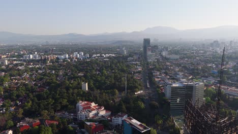 view from drone of south mexico city, insurgentes ave