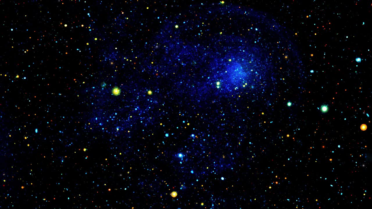 4k 3d bucle sin costuras de muchas estrellas coloridas brillantes animación de rotación en fondo negro. bucle de efecto de superposición de movimiento gráfico con luz parpadeante del cielo de la galaxia en la animación espacial. exploración y rotación del espacio galactic.