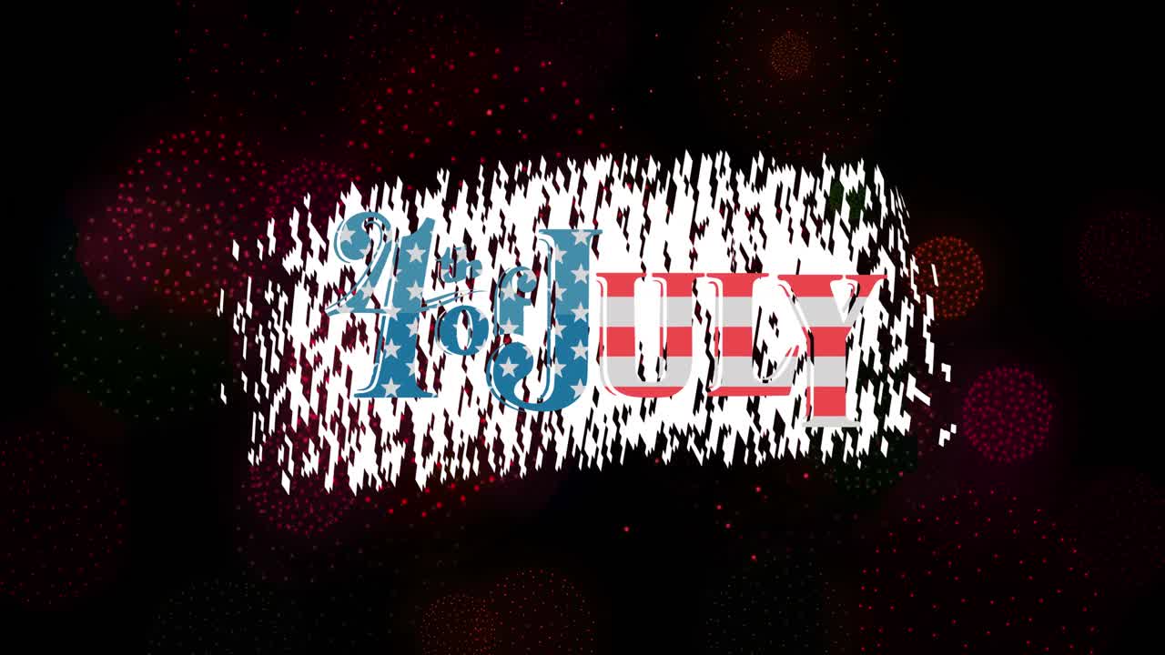 7월 4일의 애니메이션 미국 국기와 불꽃놀이에 대한 텍스트