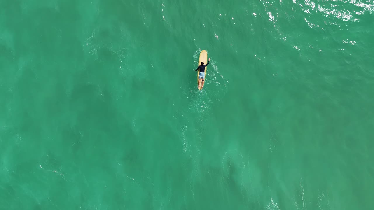 Aerial view of surfers in the ocean