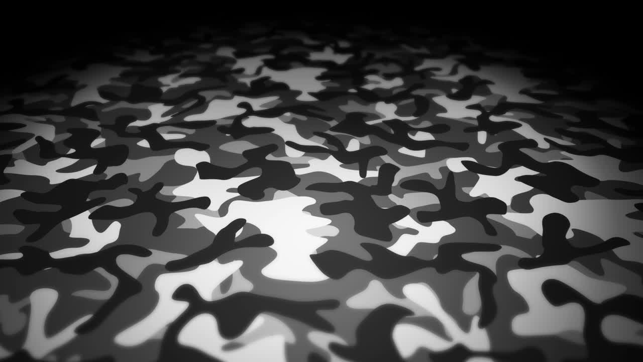 백색 위장 패턴 배경, 군사 유니폼 개념, 추상적인 선과 파동 텍스처, 루프 애니메이션