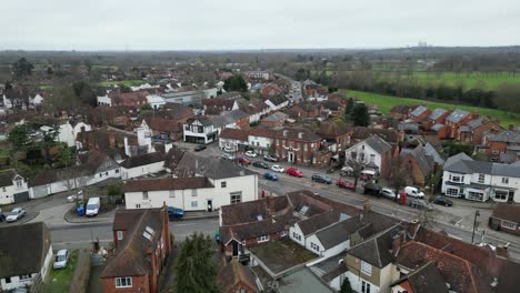 Low-aerial-drone-Ripley-Village-high-street-Surrey-UK