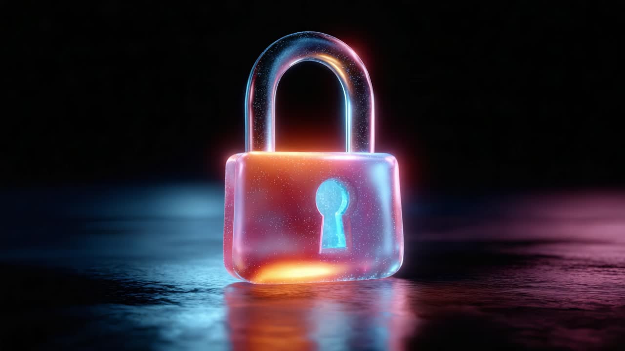 A Captivating Digital Visualization of a Glowing Lock, Showcasing Its Intricate Design and Colorful Luminescence Against a Dark Background