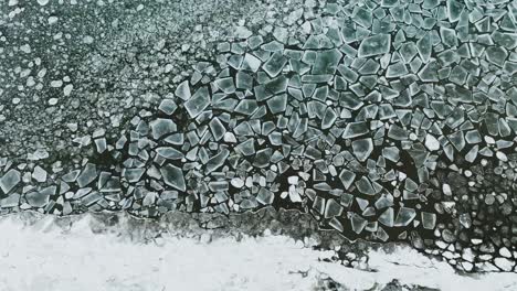 drone shot of frozen lake michigan where the ice meets the open water