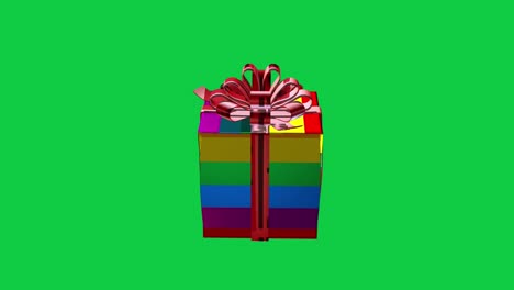 caja de regalo 3d giratoria lgbt con papel de regalo multicolor arco iris y pantalla verde para clave de croma en segundo plano