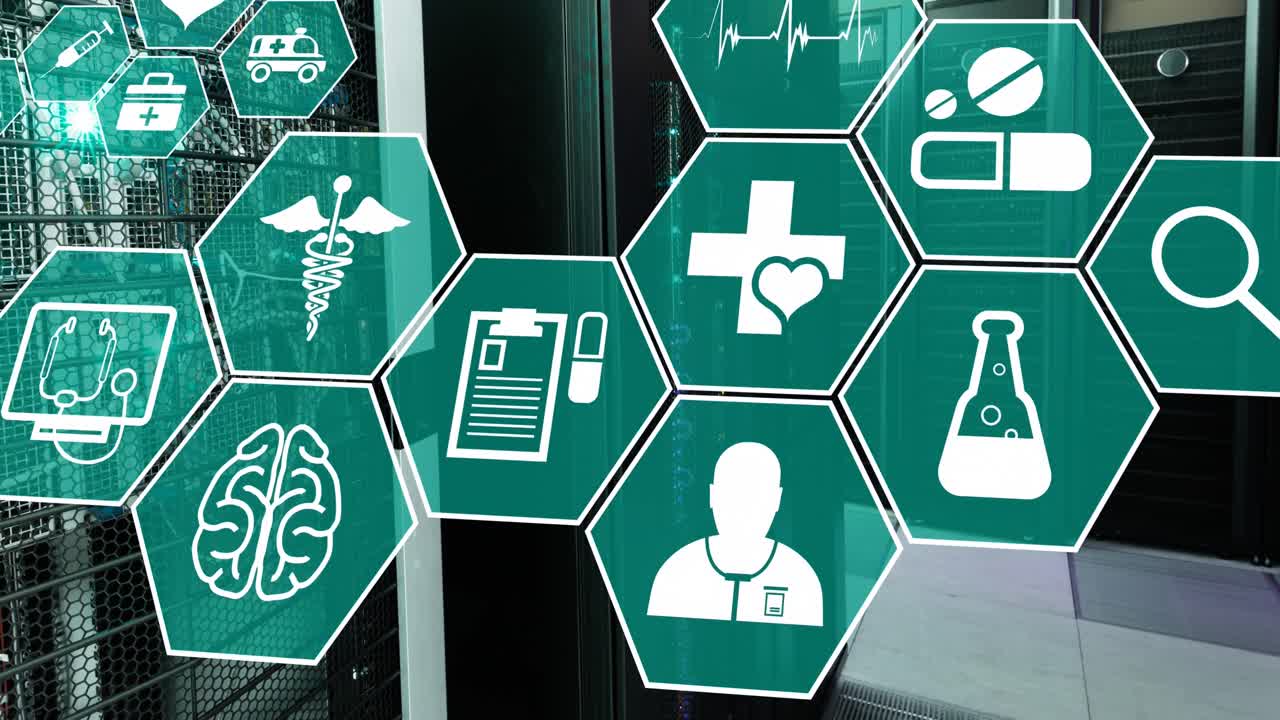 animación de iconos médicos en la sala del servidor