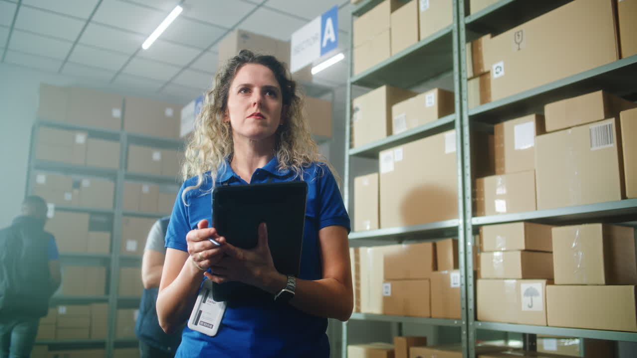 trabajador de almacén que utiliza una tableta para la gestión del inventario