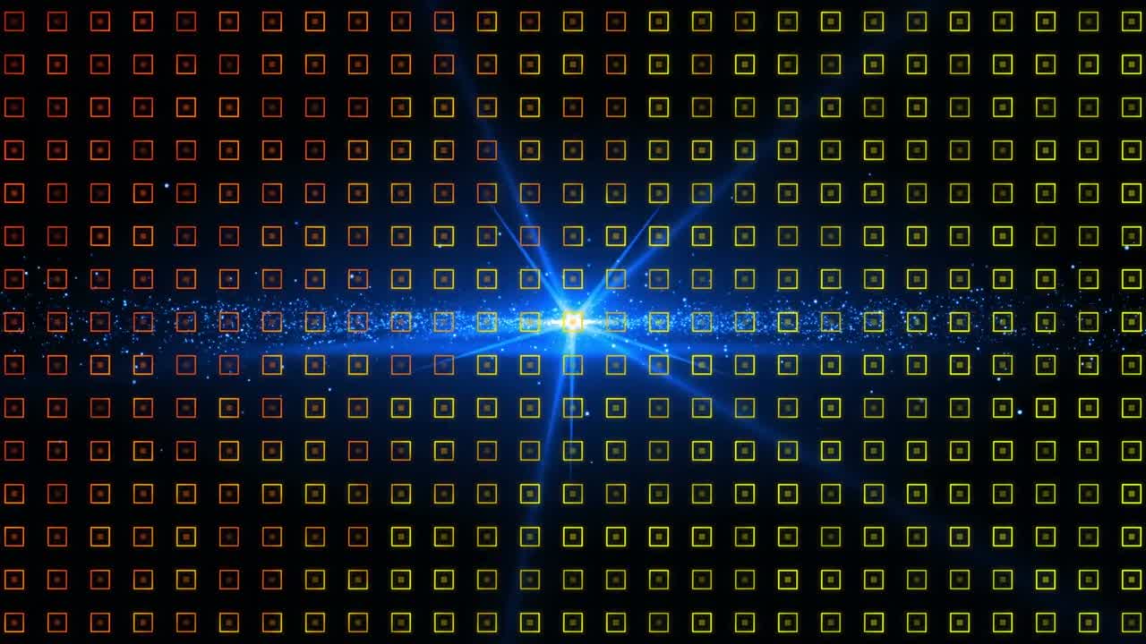 Animation of light and green squares in black space
